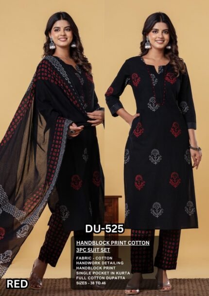 DU-525 – Black & Red Handblock Elegance