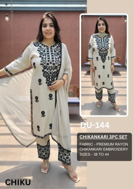 DU-144 – Chiku & Black Chikankari Elegance